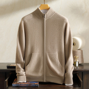 Cashmere Sweater Men's 100 Pure Cashmere Cardigan Autumn and Winter Half-high Neck Loose Thick Zipper Casual Knitted Sweater Jacket