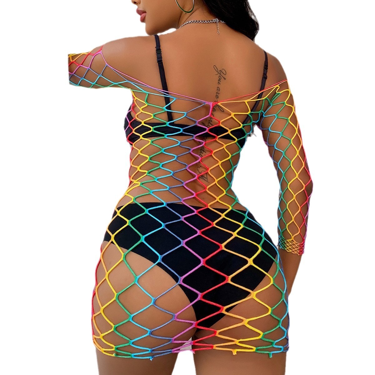 Vestido Corto de Red Multicolor YDC14 de Nailon y Espándex para Playa y Piscina