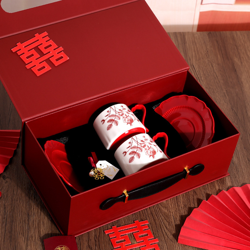 Chinese style Sunset rose ceramic coffee cup high-looking gift cup and saucer suit gift box wedding birthday gift Chinese style Sunset rose ceramic coffee cup high-looking gift cup and saucer suit gift box wedding birthday gift