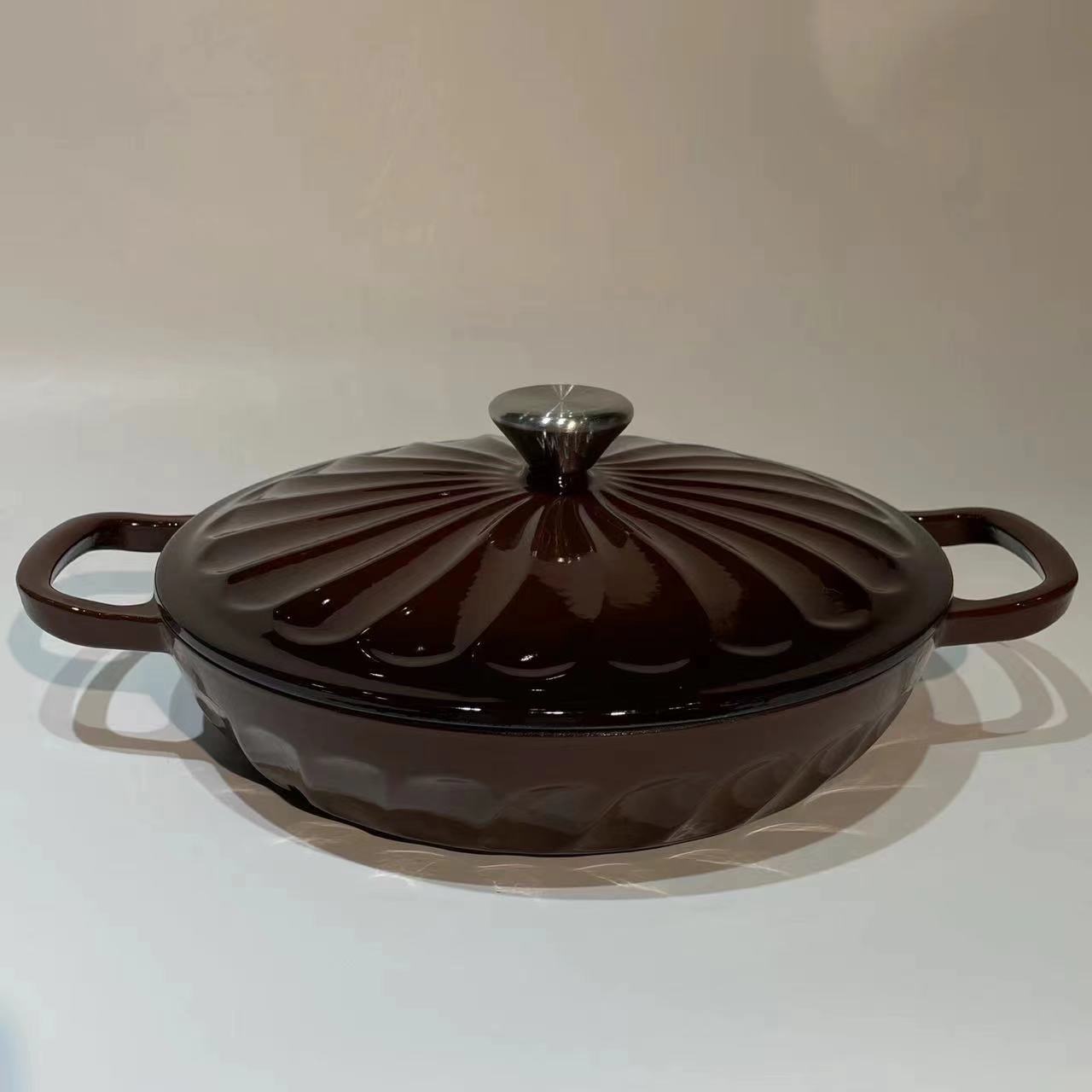 회오리 갈색 빨간색 내부 흰색 해산물 냄비 26x6.5cm