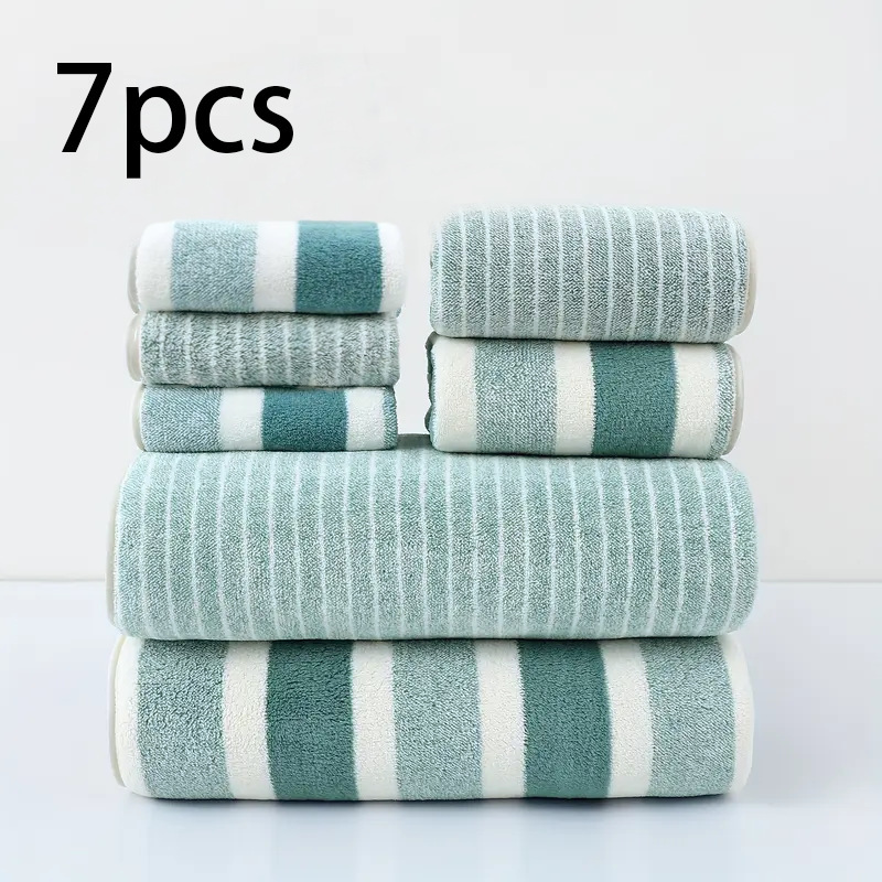 Cross-Border 7-Piece Towel Set: Bath Towel, Square Towel, Wide-Strip Coral Fleece Household Absorbent Thick Towel Set, Can Be Labeled Cross-Border 7-Piece Towel Set: Bath Towel, Square Towel, Wide-Strip Coral Fleece Household Absorbent Thick Towel Set, Can Be Labeled