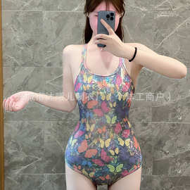 连体性感蝴蝶三角泳衣高档纯欲风修身显瘦沙滩温泉泳装训练游泳馆