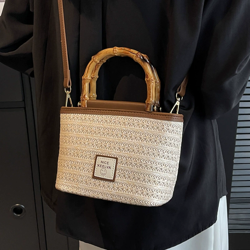 Straw shoulder bag, summer woven bamboo one-shoulder bag, 2023, internet celebrity