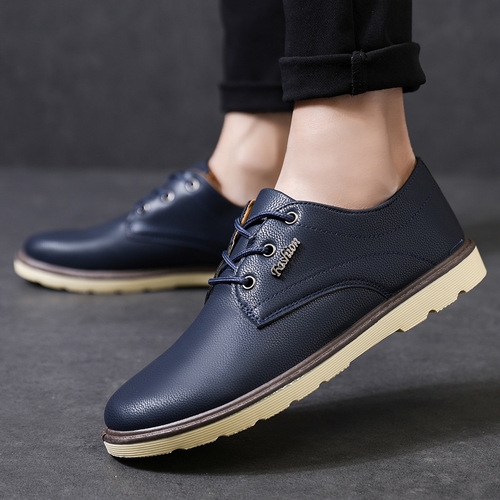  Spring Men's Casual Leather Shoes Korean Style Trendy Men's Shoes Waterproof Breathable Men's Shoes Young and Middle-aged Men's Shoes Low-top Shoes