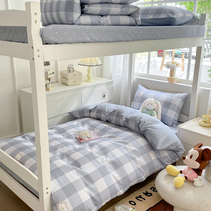 Edredón de algodón completo un conjunto completo de ropa de cama de seis piezas, dormitorio de estudiantes individuales, colchón de cama de tres piezas