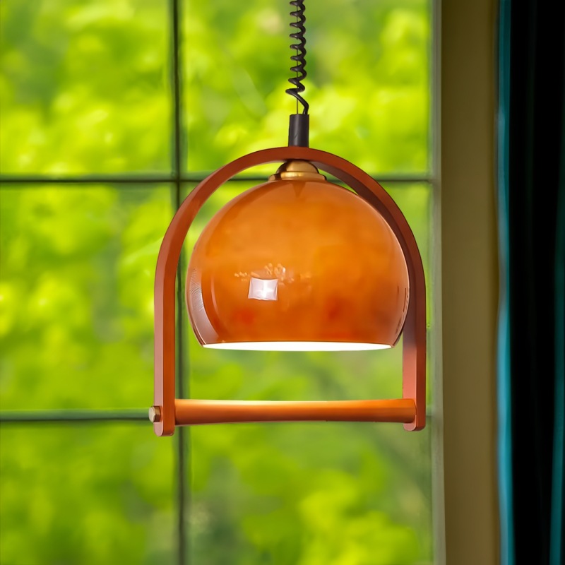 América retro madera maciza silenciosa viento medieval restaurante retráctil lámpara de lámpara japonesa ámbar creativa isla mesa de comedor lámpara de comedor