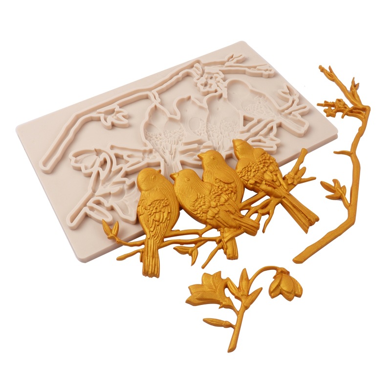 Fondant molde de silicona pájaro rama seco ritmo cake Edge hojas chocolate epoxi decorativo