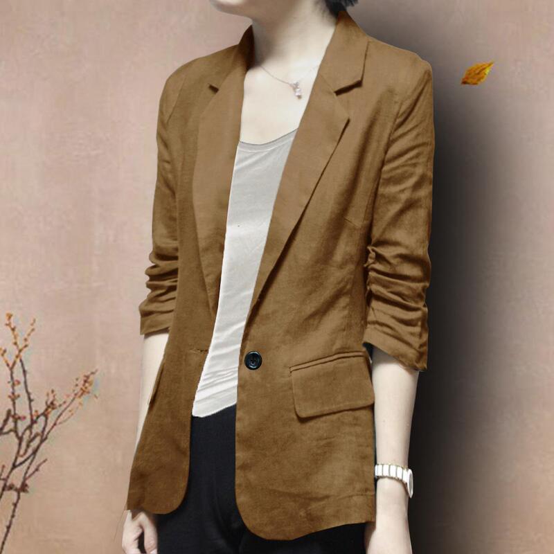 Spring and Summer New Korean-style Tencel Linen Small Suit Jacket Women's Thin apricot Seven-point Sleeve Slim-fit Suit Women's Top