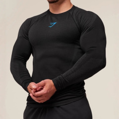 亚马逊外贸男士紧身衣GYM运动健身跑步训练服弹力时尚印花圆领长