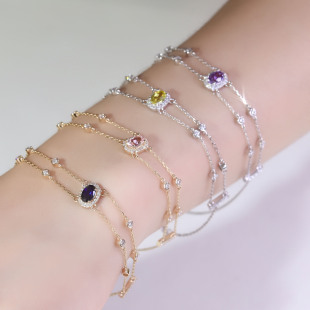 Laboratory-Grown Colorful Treasure Bracelet, Niche Exquisite Hand Jewelry, High-End 14K Gold Bracelet, Gemstone Bracelet, Stacked Cross-Border