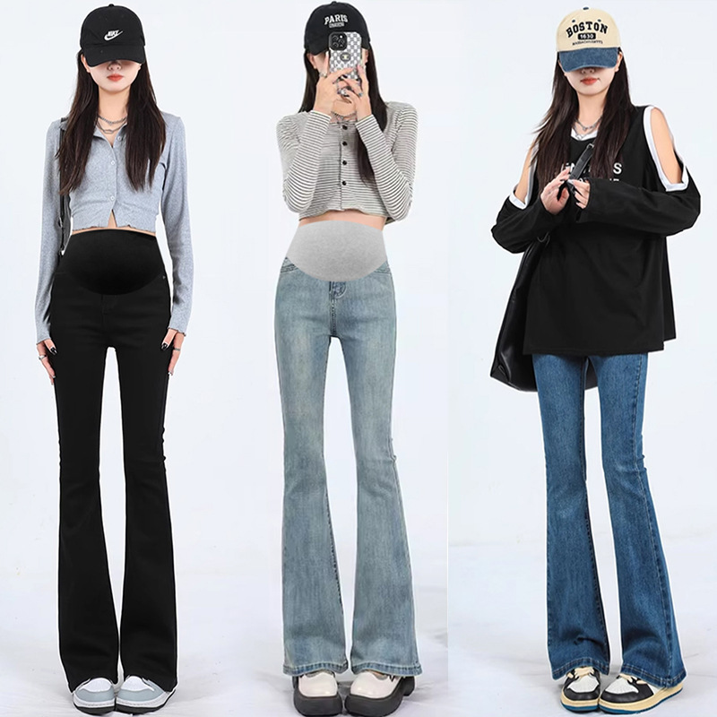 Maternity Jeans, Bell-Bottom Pants, Outer Wear, Belly Support Pants, Casual Jeans, Retro Color Denim Trendy Mom Pants Maternity Jeans, Bell-Bottom Pants, Outer Wear, Belly Support Pants, Casual Jeans, Retro Color Denim Trendy Mom Pants