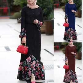 跨境套头印花大版长裙时尚官方图片四面弹宽松腰土耳其一件代发