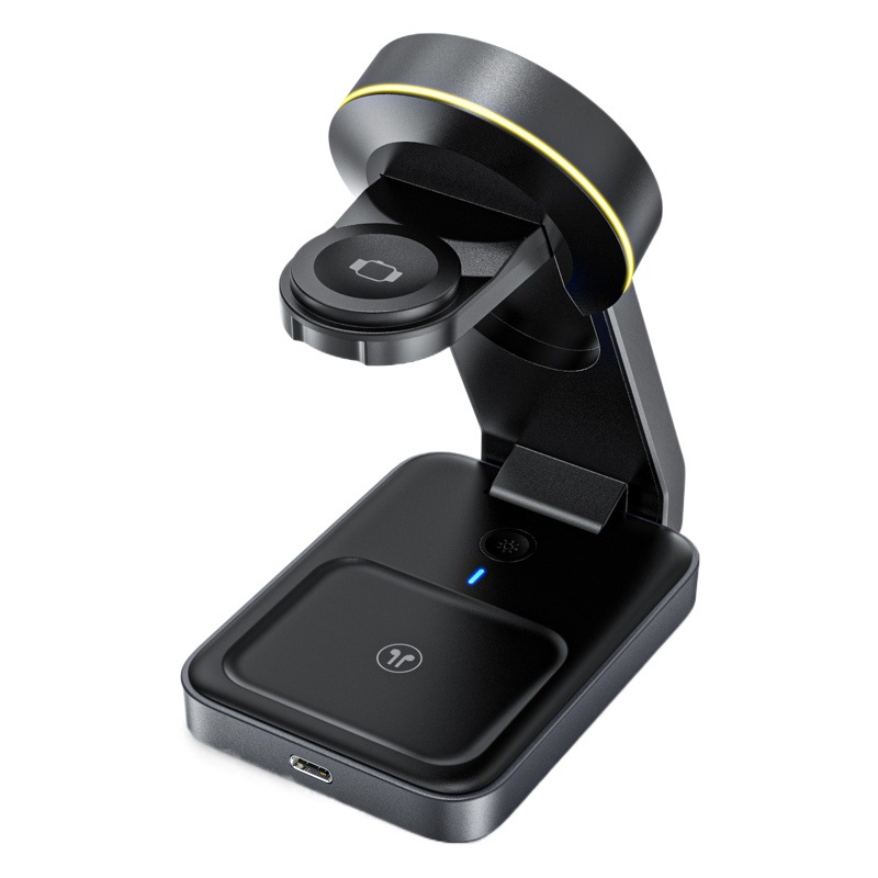 Nuevo soporte de carga inalámbrico plegable Cuatro en Uno transfronterizo para el reloj de auriculares para teléfonos móviles Apple tres en uno de carga inalámbrica