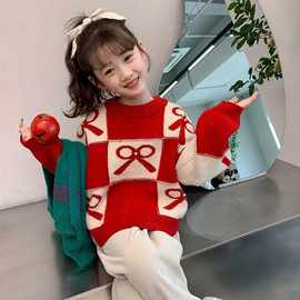 女童红色毛衣秋冬装圣诞新款洋气新年儿童加厚针织衫女孩冬季上衣