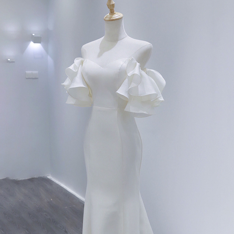 Vestido de novia de satén estilo sirena, nuevo estilo 2026, elegante vestido de recepción y salida para la novia, vestido adelgazante de ensueño súper mágico.