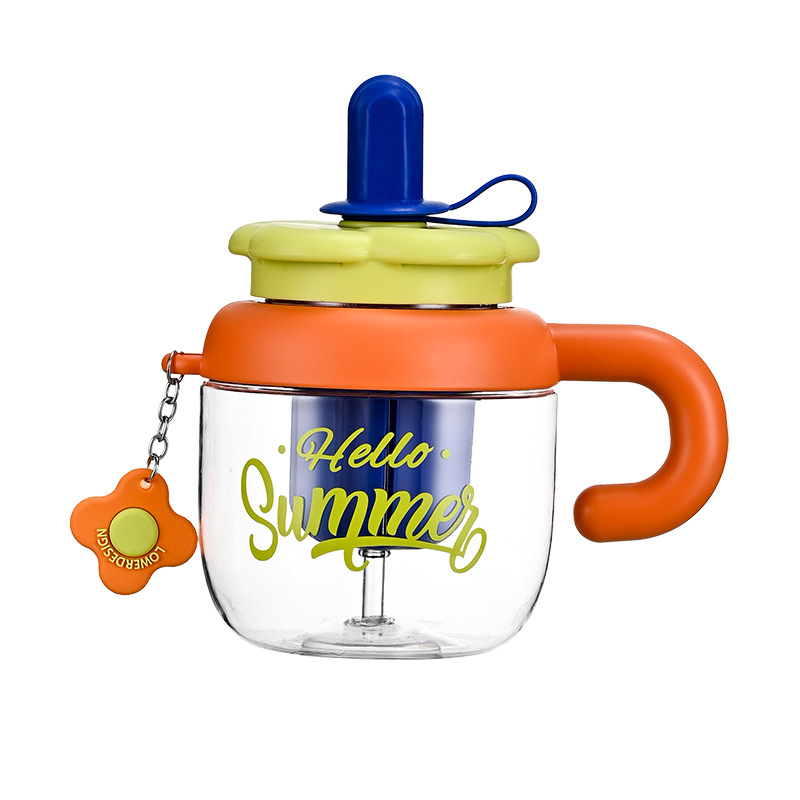 Vaso grande con flor y asa | Taza plástica resistente a altas temperaturas