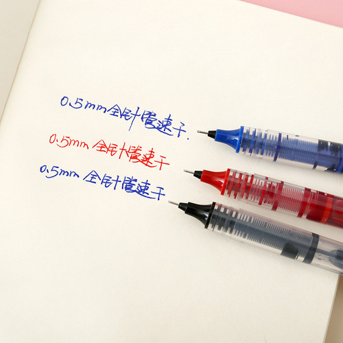 Straight liquid ballpoint pen student exam neutral pen office signature pen quick-drying black red and blue needle tube water pen 0.5mm