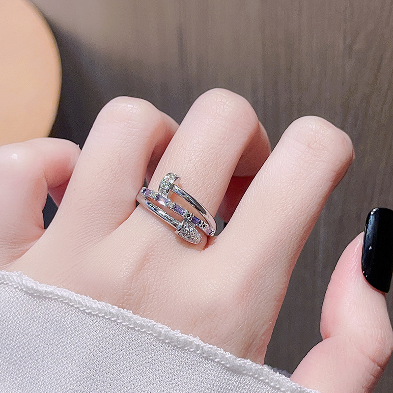 10g Weight Rhinestones Inlay Material Open Rings Classification Adjustable Ring Size 1 Piece Quantity Daily, Street Occasion Copper Material Geometric Pattern Women's Gender Plating, Inlay Design Sweet, Cool Style Style Wholesale Sweet Cool Style Geometric Copper Plating Inlay Rhinestones Open Rings 6