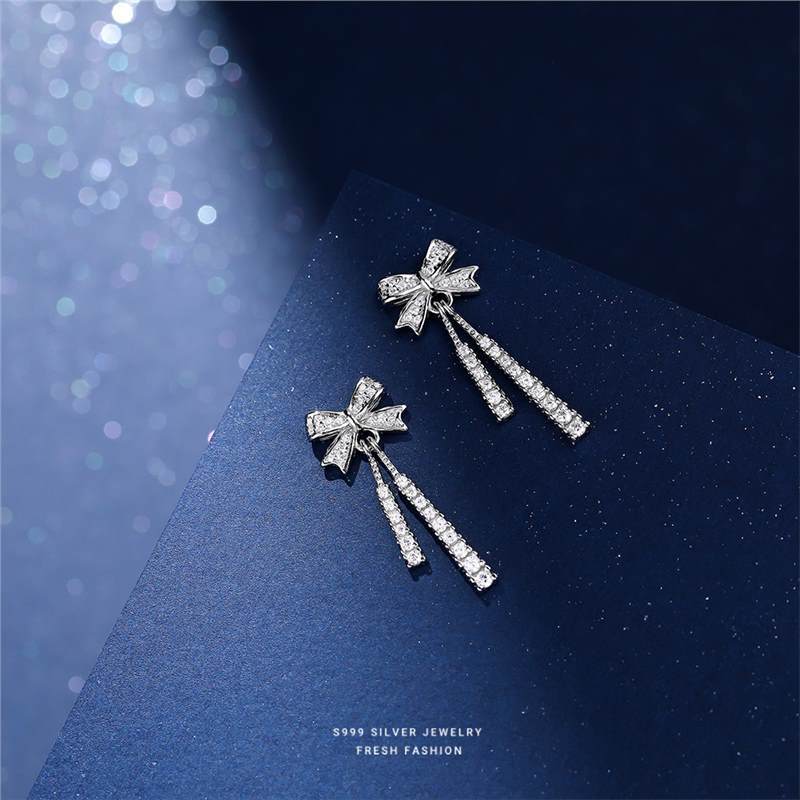 Orecchini a bottone in argento puro 999 con fori per le orecchie, orecchini a forma di fiocco, design leggero e di lusso, orecchini alla moda di Instagram Su_voghion.com