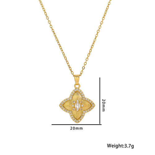 Necklace for Women, Influencer Lucky Grass Zircon Flower, Unique and Lightweight Luxury New Design Pendant Set, Titanium Steel Necklace