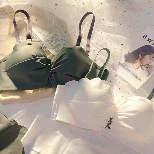 Wireless underwear for women, seamless, beautiful back, small flat chest, push-up, removable shoulder straps to collect side breasts, retro bra set