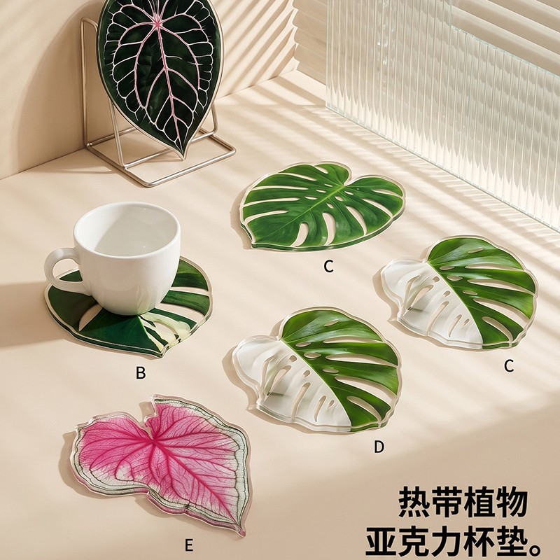 Plantas tropicales cojín de taza acrílico creativo tortuga espalda bambú colorido cojín de aislamiento térmico anti-escaldado cojín de taza anti-deslizante