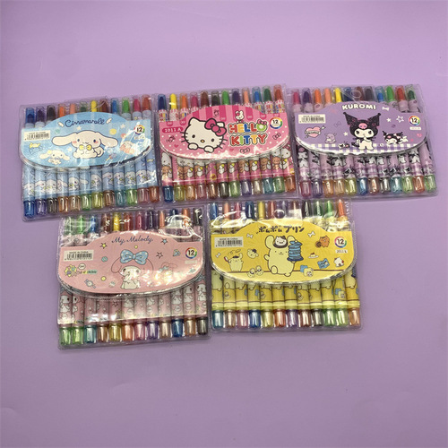 Foreign trade cross-border Sanrio Kurome rotating crayon Melody Big-eared Dog 12-color oil pastel short painting pen