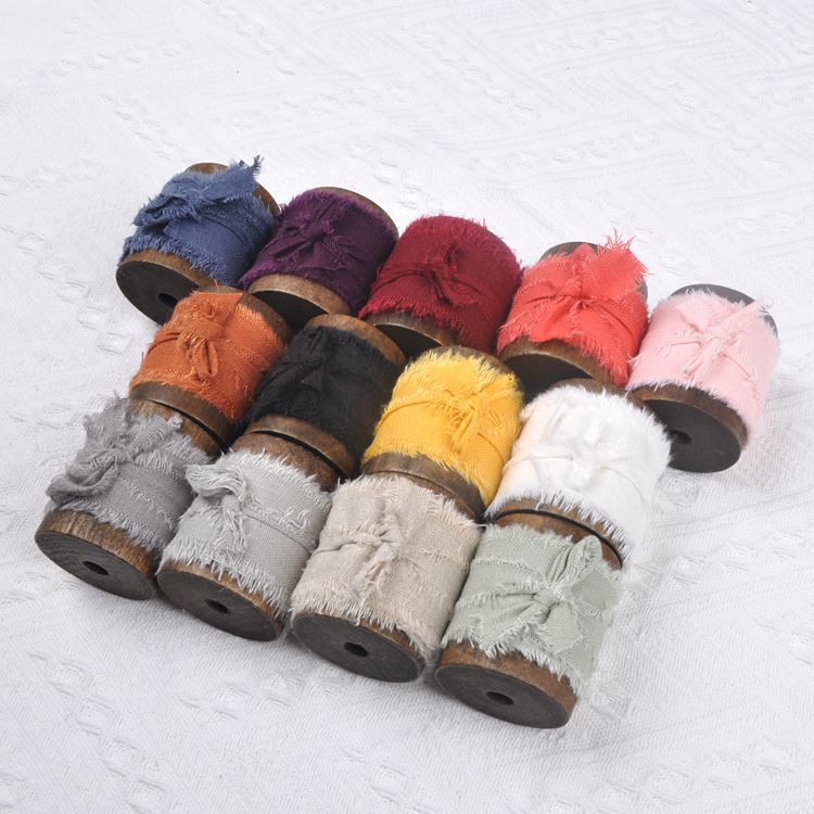 Algodón y lino deshilachado borde deshilachado con bricolaje boda tarjeta de felicitación ramo decorativo borde deshilachado borla cinta 4cm rollo tira de tela hecha a mano