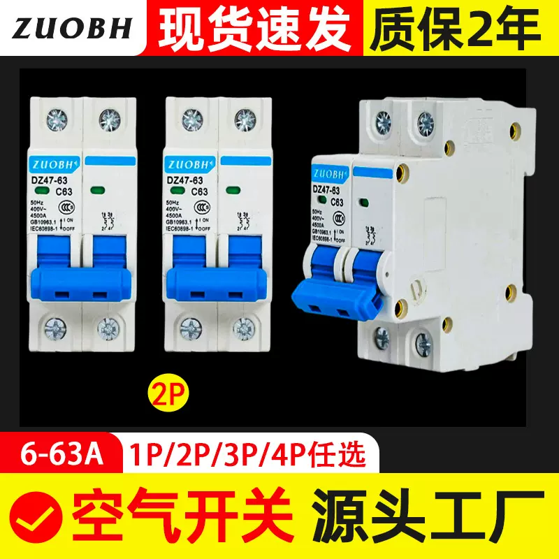 空气开关小型断路器C45 DZ47-63/2P微型断路器10A32A 63A空开定制