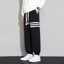 定制logoXL-10XL大码肥佬裤子束脚松紧腰时尚三条杠潮流休闲百搭