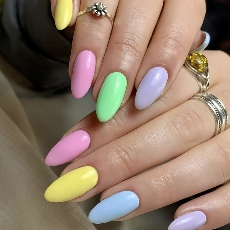 24 Pieces of Export Nails Macaron Nude Manicure Colorful Glitter Manicure Whitening Almond Wearable Nails 24 Pieces of Export Nails Macaron Nude Manicure Colorful Glitter Manicure Whitening Almond Wearable Nails