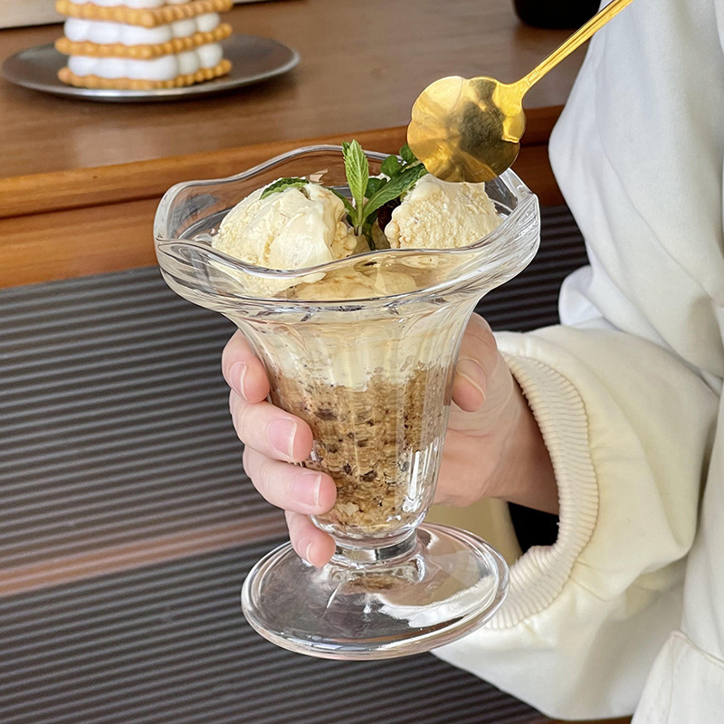 Taza de postre de vidrio alto Taza de pudín de helado Taza de yogur Taza de helado Batido de helado Taza de helado de bebida fría