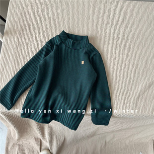 25 New Winter Style Kidsren's Boys and Girls Baby Korean Style Kidsren's Stripesd Half Turtleneck Long-Sleeved Bottoming Shirt