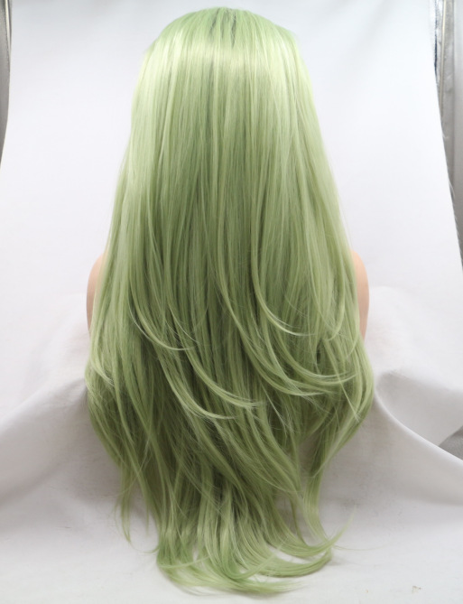 Encaje frontal de fibra química verde Cabello largo y liso Encaje europeo y americano Cabeza larga LW0275