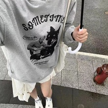 连帽卫衣女装印花高级感英伦可爱带帽上衣服帽衫小清新性感淑女薄