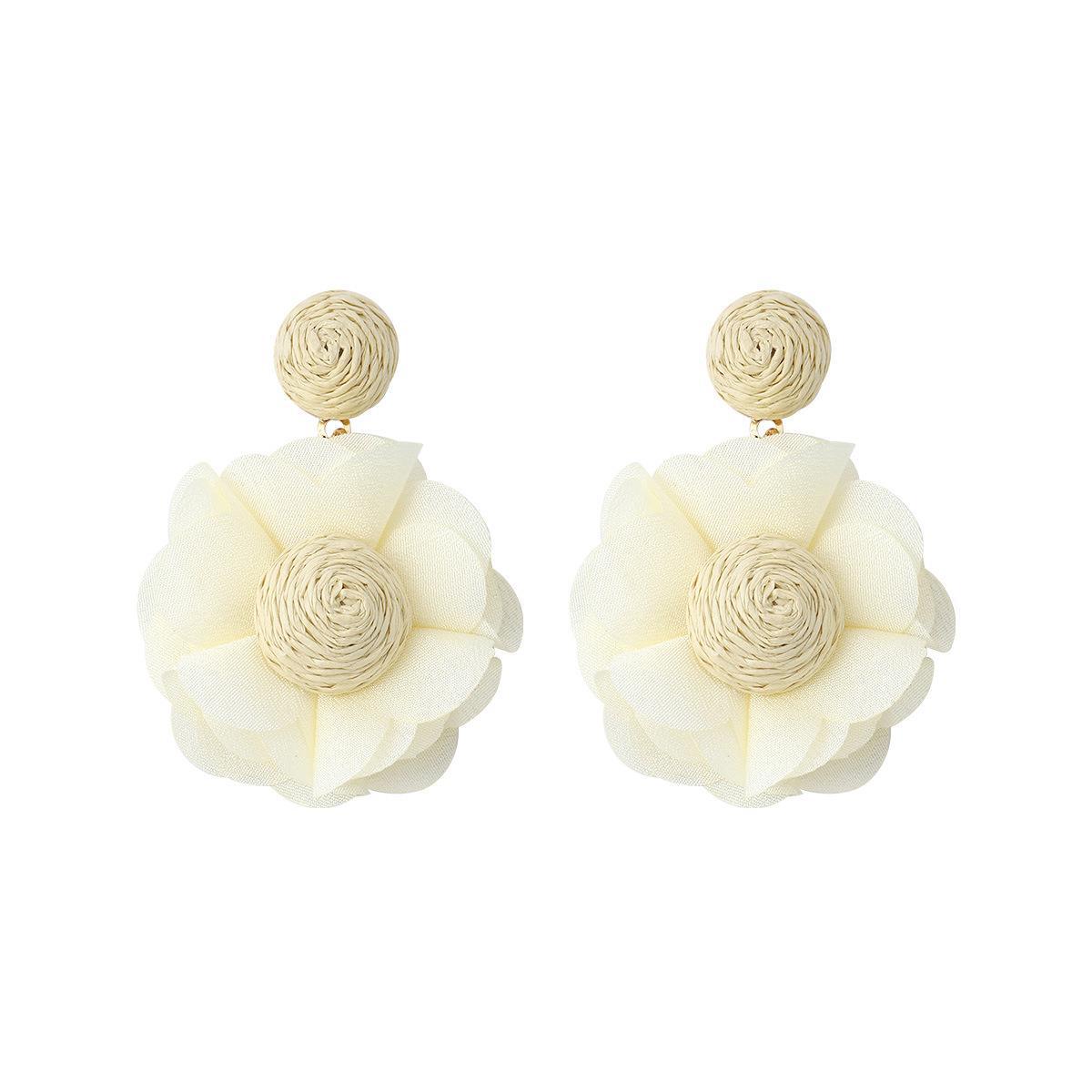 1 Pair Pastoral Streetwear Flower Cloth Raffia Drop Earrings display picture 4