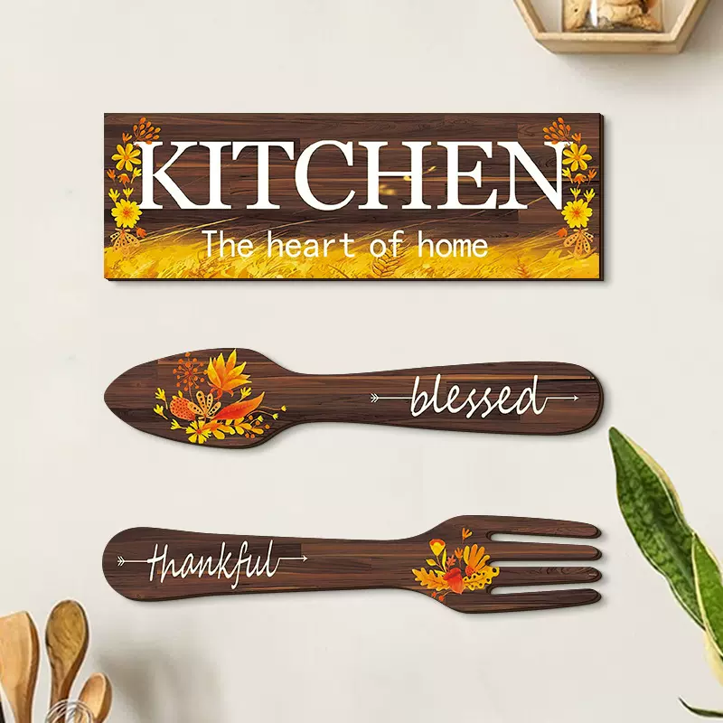 厨房餐厅墙壁装饰木质挂牌EAT刀叉家居装饰悬挂木制壁饰墙饰壁挂