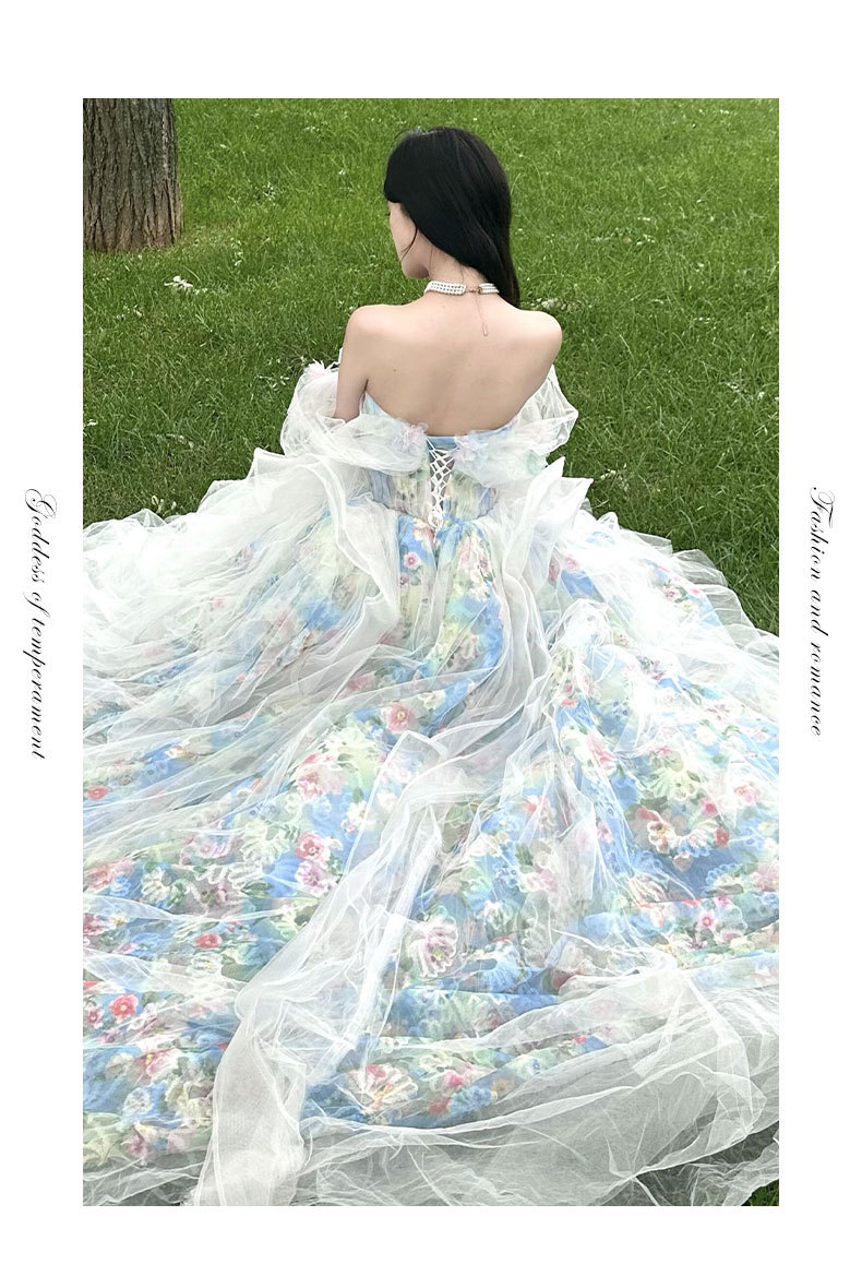 Elegant French Blue Evening Gown For Vocal Performance & Debutante Ball - Princess Style Dress With Full Skirt_ecoleips.com