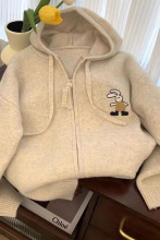 毛衣日系兔子刺绣慵懒复古秋冬女装连帽针织外套百搭短款长袖上衣