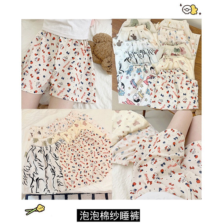 Nuevos pantalones caseros de verano lindos y dulces pantalones cortos casuales delgados de algodón casero de mujeres de tela de dibujos animados comercio exterior al por mayor