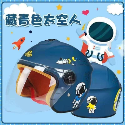 3C certified children's helmet for boys' electric bikes, autumn and winter warm half helmet, girls' motorcycle thickened safety helmet (Motosiklet kaskı (dəbilqə)) - 803-navy-blue-astronaut