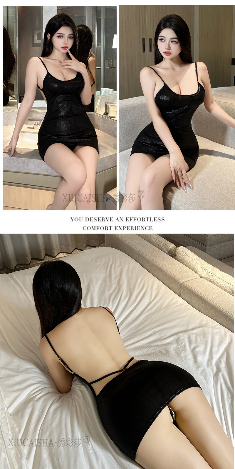 Xiucaisha Sexy Mini Dress with Suspenders, Slim Fit Short Skirt, Rose Gold — detail image 14