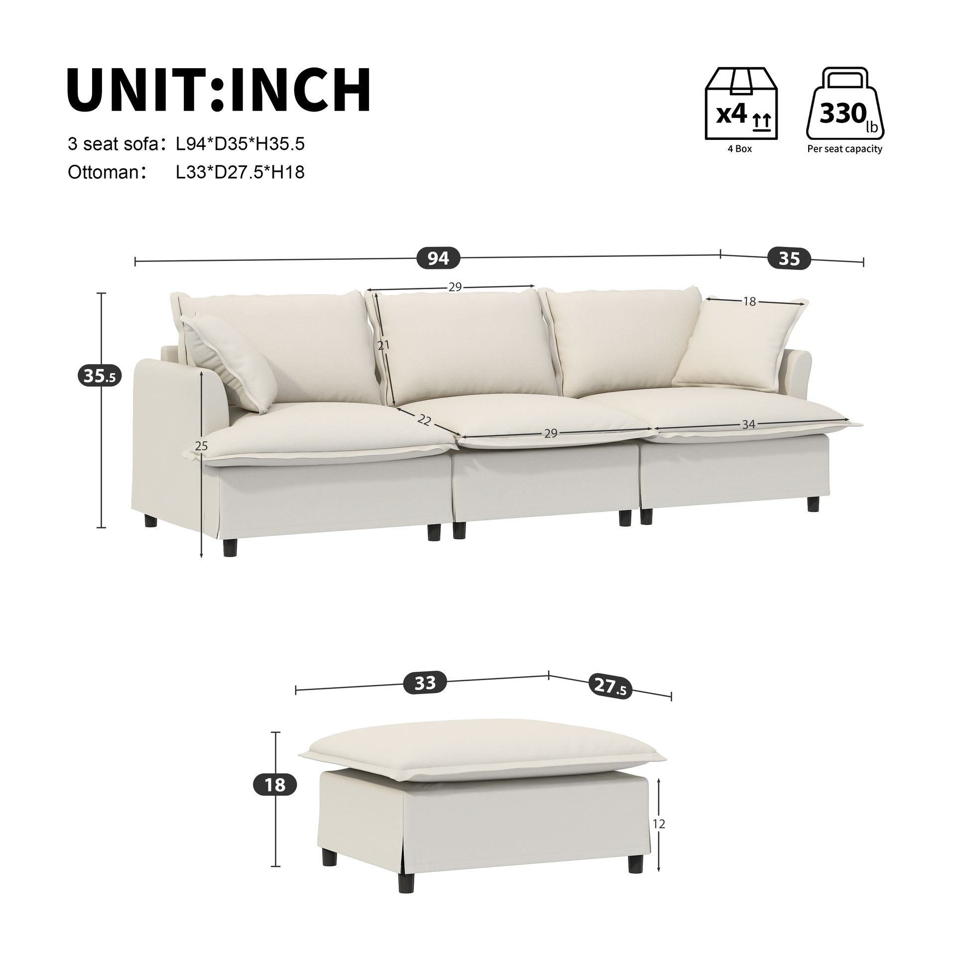 Mini sala de estar estilo italiano simple muebles combinados módulo cuadrado sofá de tela de ocio
