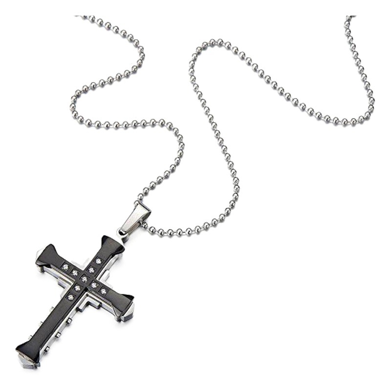 Desear joyería de venta caliente europeo y americano caballero oscuro cruz collar con diamante transfronterizo e-commerce domineering cadena de bambú caliente