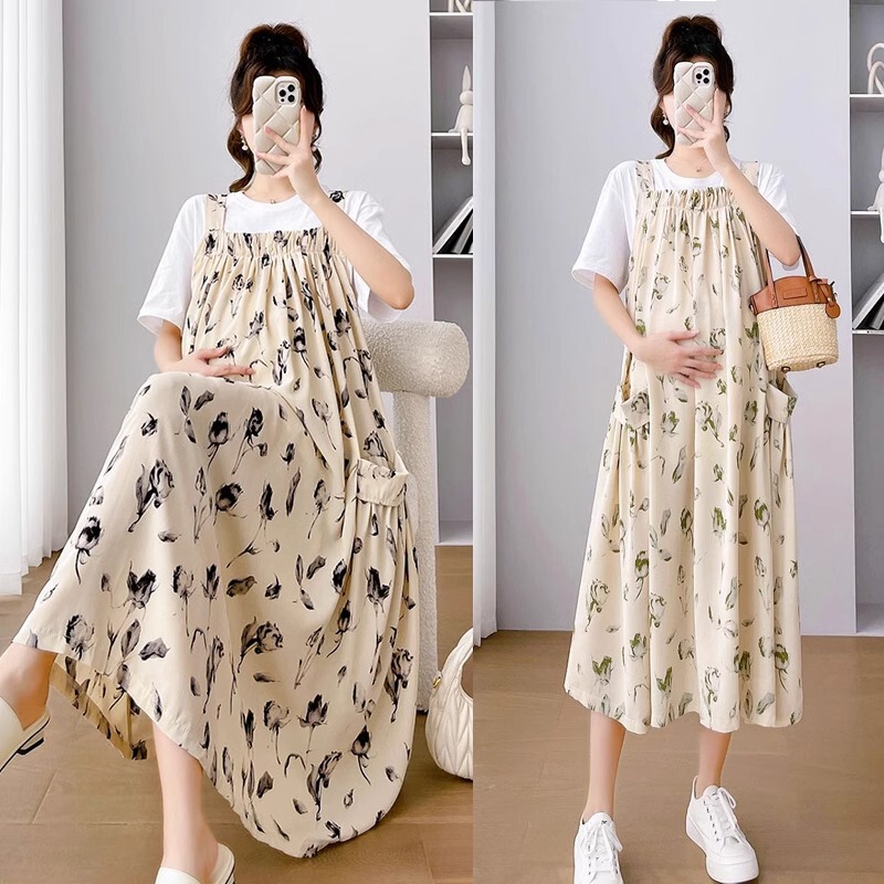 Large Size Pregnant Women Summer Dress Fashionable Western Style Floral Two-Piece Short-Sleeved Dress Summer 200 Jin Outer Wear Large Size Pregnant Women Summer Dress Fashionable Western Style Floral Two-Piece Short-Sleeved Dress Summer 200 Jin Outer Wear