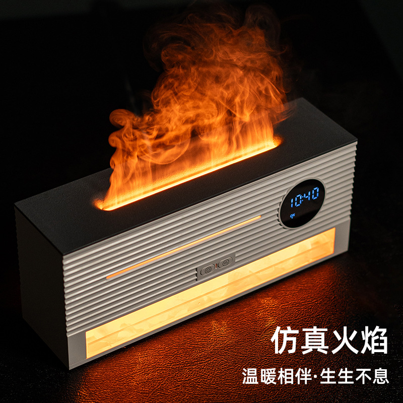 Nuevo reloj de alarma de piedra de roca llama máquina de fragancia de escritorio de control remoto ultrasonido aceite esencial humidificador de aroma de aire