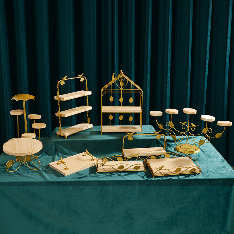 Tabla de postres estante de exhibición decoración moderna boda accesorios adornos estante de pastel té de la tarde refrigerio bandeja de frutas de madera image 14