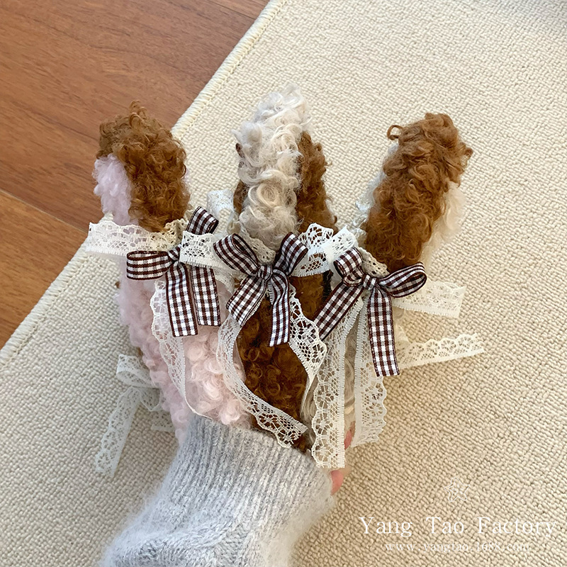 Bonito oso orejas cabello de cordero de encaje en el hogar lavarse la cara 2024 nuevo red lavarse la cara