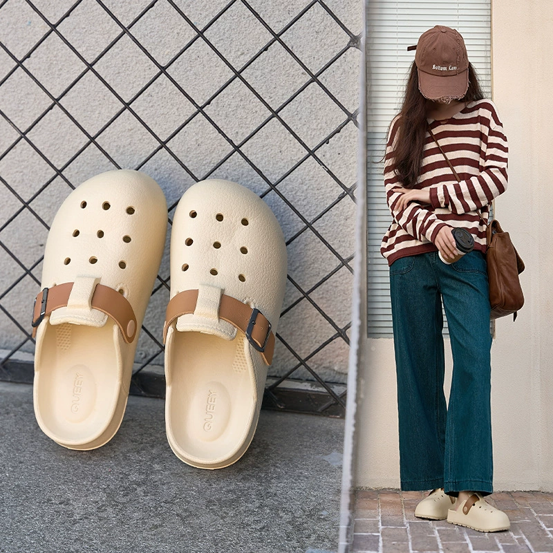 Женские сабо в стиле Birkenstock, новая модель лета 2025 года, для улицы, на толстой подошве, нескользящие, удобные, закрытые сандалии для дома и улицы.