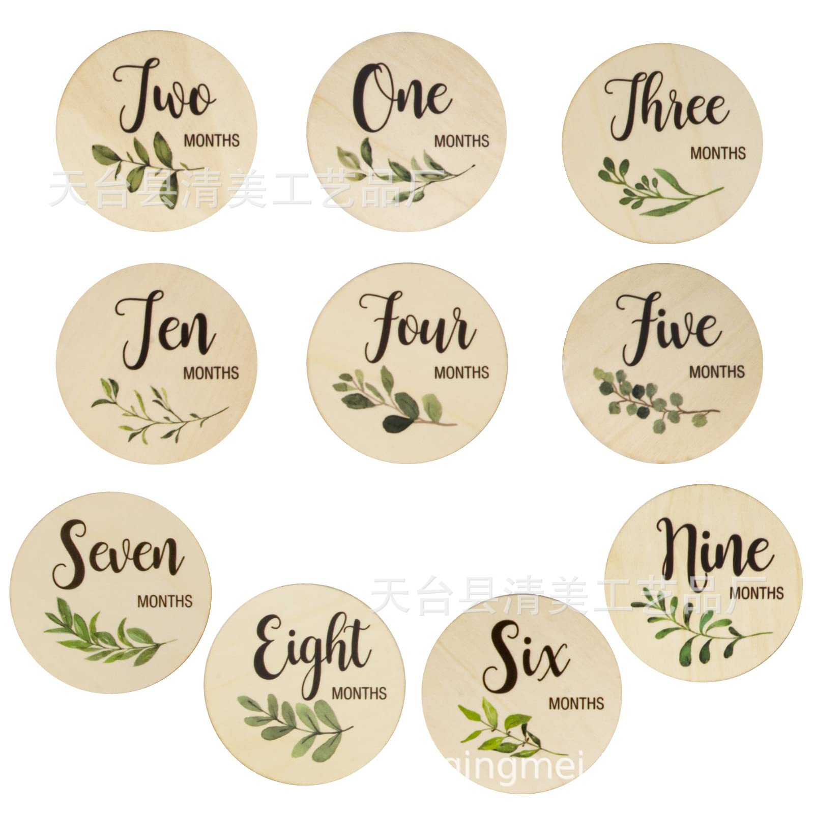 Tarjeta de madera del mes del bebé recién nacido tablero de aniversario hito del bebé viruta de madera redonda impresión a doble cara Fotografía